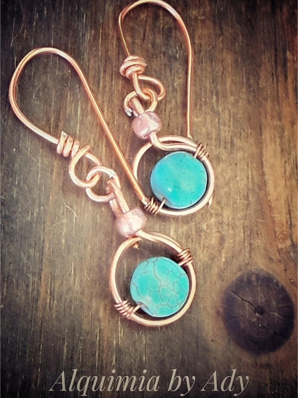 Turquoise and copper dangling earrings